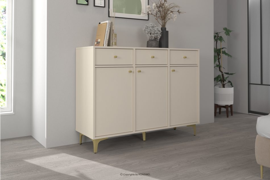 FLOREN Breite cremefarbene Kommode mit goldenen Beinen, modern cremefarben/goldfarben - Foto 1