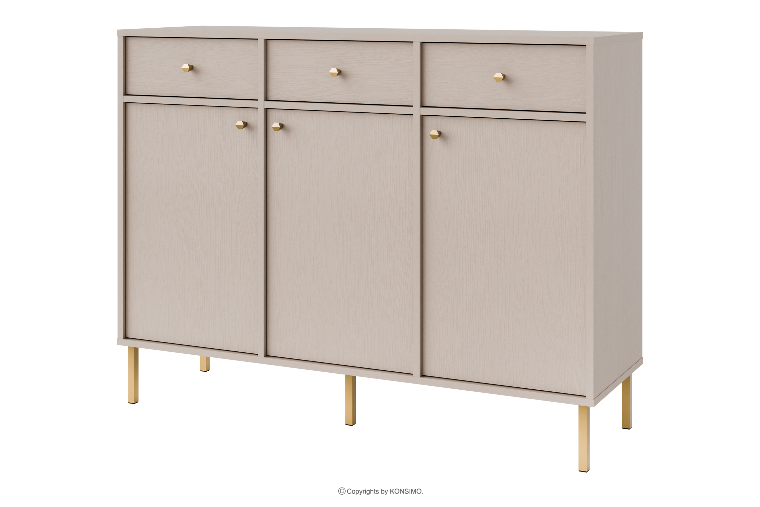 Breite cremefarbene Kommode mit goldenen Beinen, modern