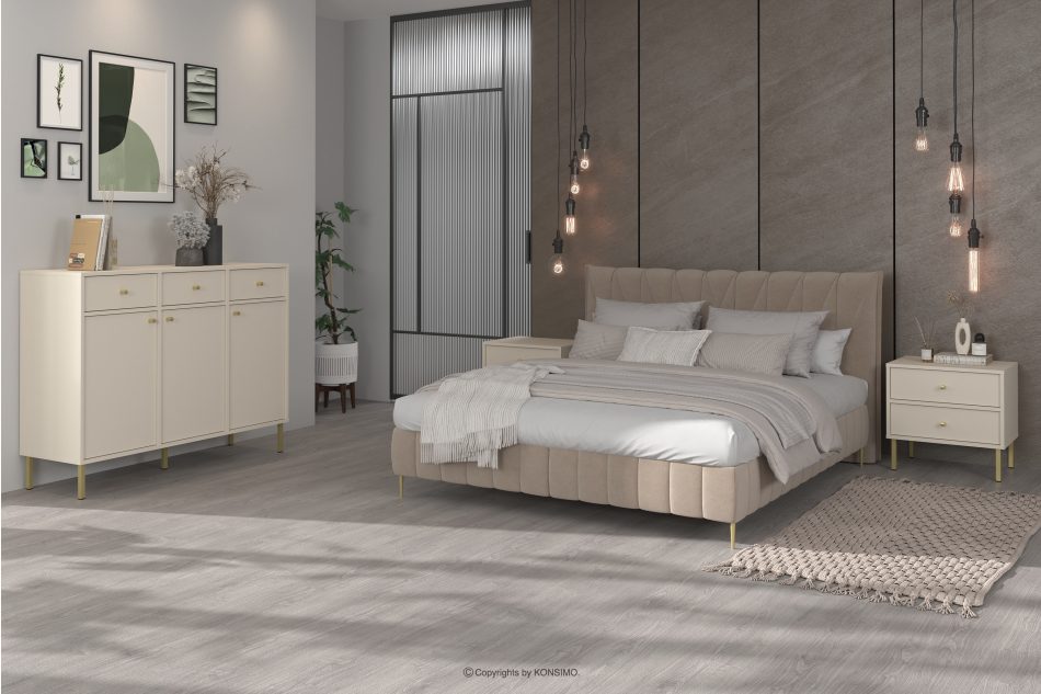 FLOREN Breite cremefarbene Kommode mit goldenen Beinen, modern cremefarben/goldfarben - Foto 1