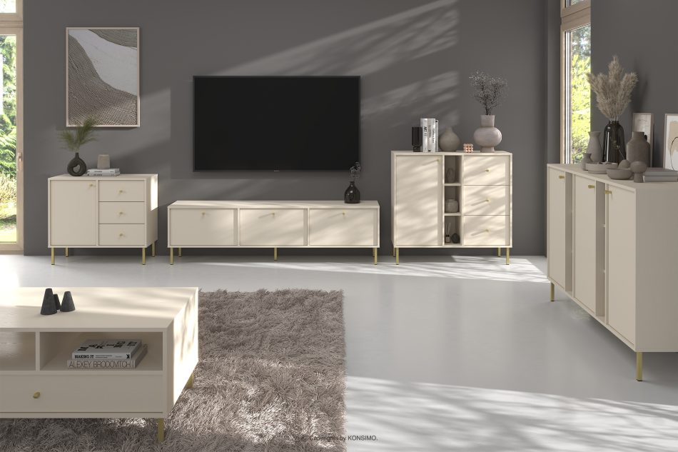 FLOREN Breite cremefarbene Kommode mit goldenen Beinen, modern cremefarben/goldfarben - Foto 6