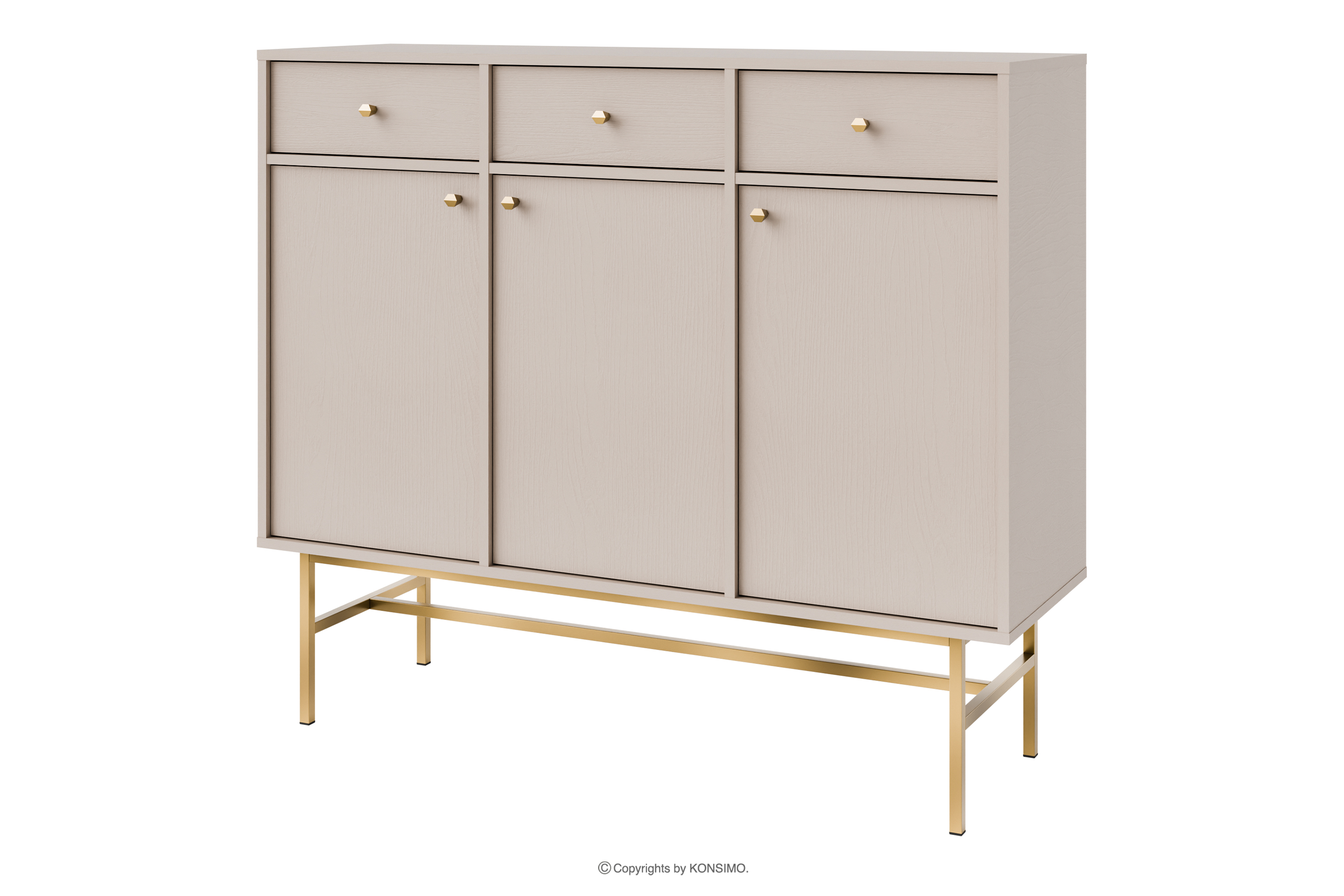 Breite cremefarbene Kommode mit goldenen Beinen im modernen Stil