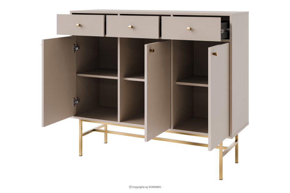 FLOREN Breite cremefarbene Kommode mit goldenen Beinen im modernen Stil cremefarben/goldfarben - Foto 2