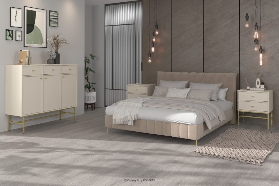 FLOREN Breite cremefarbene Kommode mit goldenen Beinen im modernen Stil cremefarben/goldfarben - Foto 1