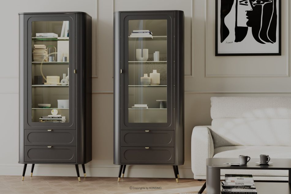 LONA Abgerundete Vitrine auf hohen Beinen, schwarz schwarz - Foto 1