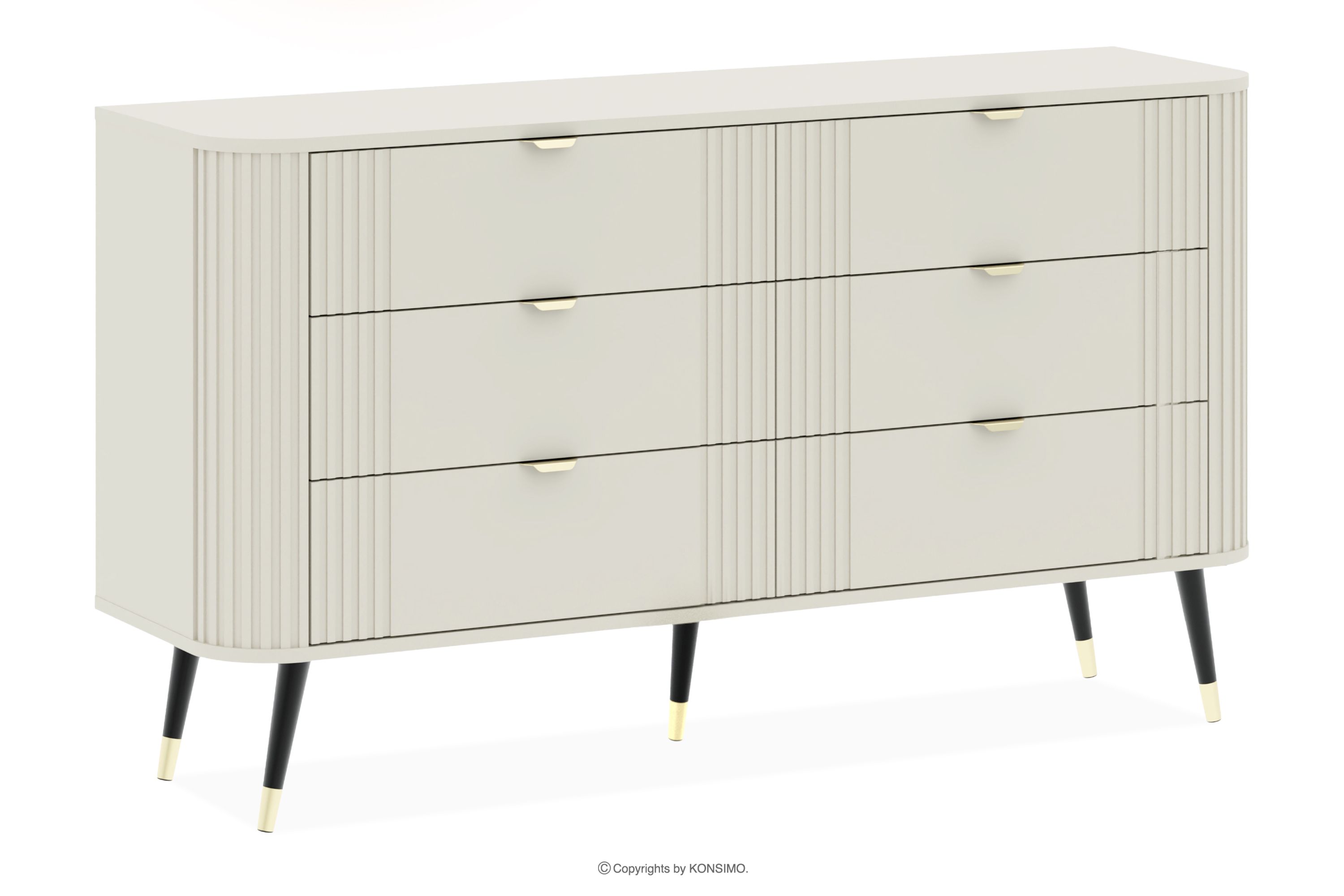 Breite cremefarbene Kommode mit Riffelung