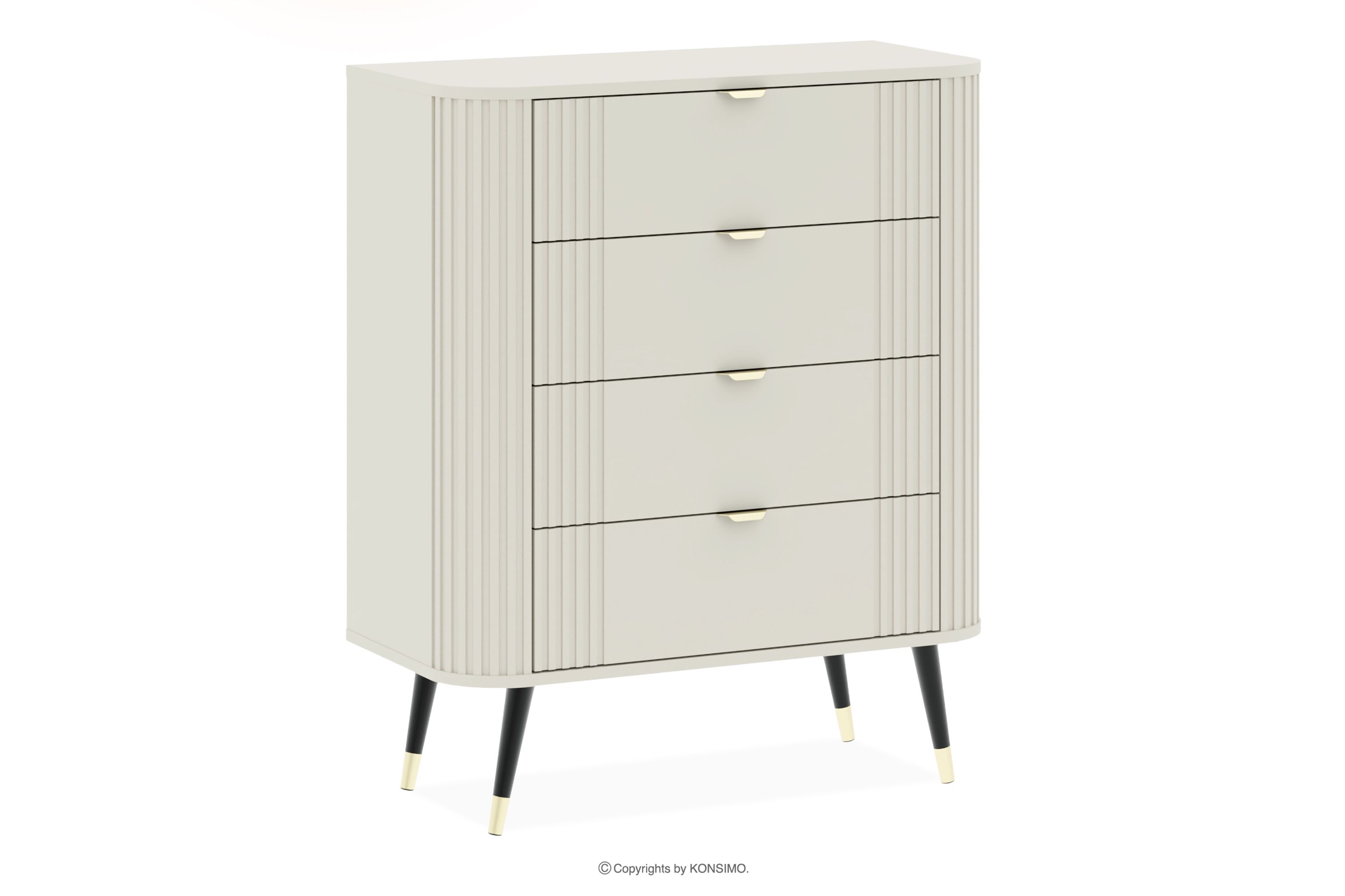 Hohe cremefarbene Kommode mit Riffelung