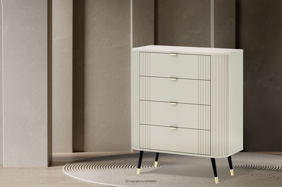 PURA Hohe cremefarbene Kommode mit Riffelung cremefarben - Foto 1