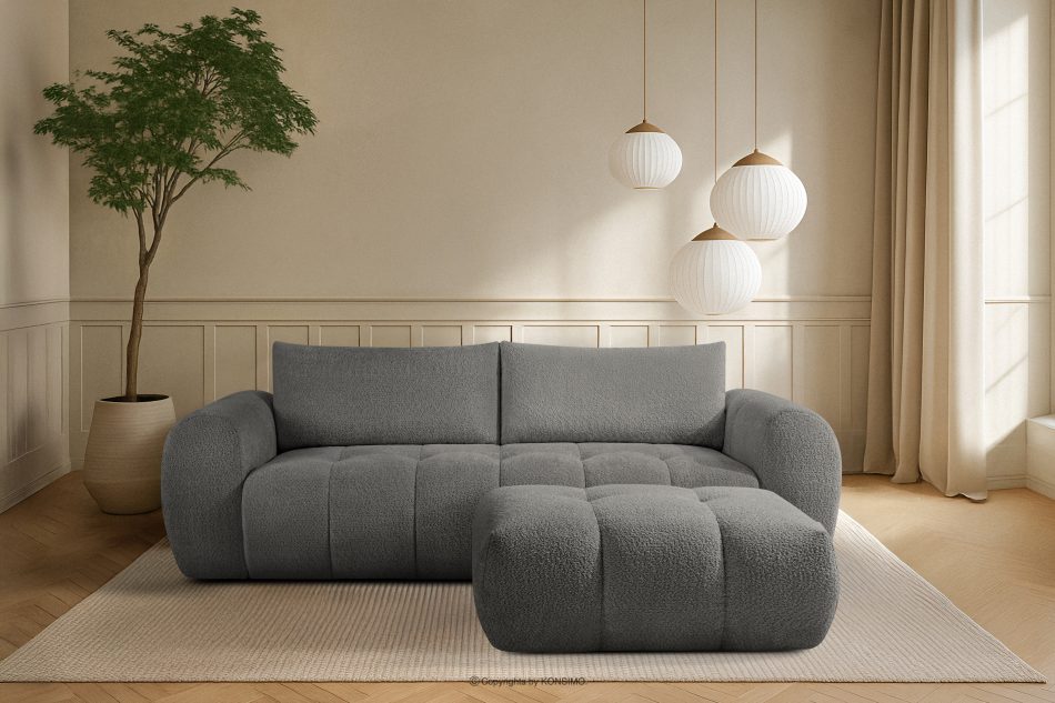 LIRA Sitzhocker im Japandi-Stil aus Bouclé in Dunkelgrau dunkelgrau - Foto 10