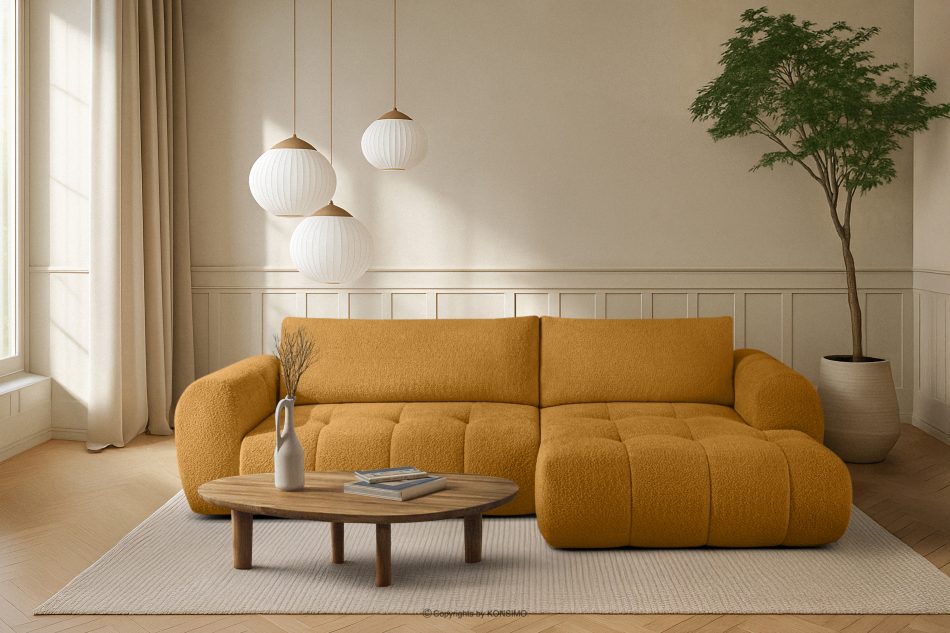 LIRA Ecksofa im Japandi-Stil aus Bouclé in Honig, rechts honigfarben - Foto 21