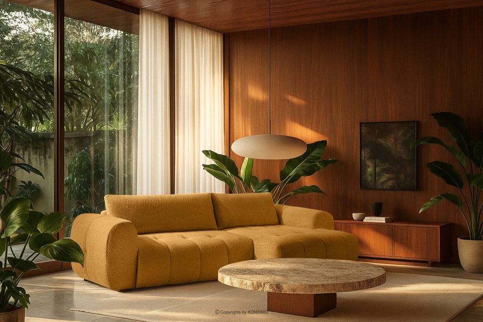 LIRA Ecksofa im Japandi-Stil aus Bouclé in Honig, rechts honigfarben - Foto 22