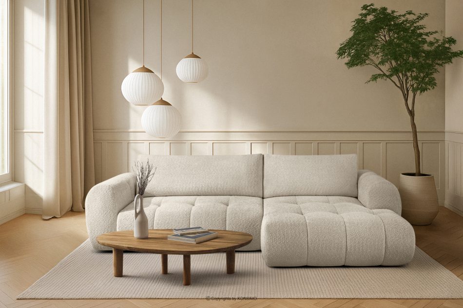 LIRA Ecksofa aus Bouclé-Stoff in Weiß, rechts weiß - Foto 21