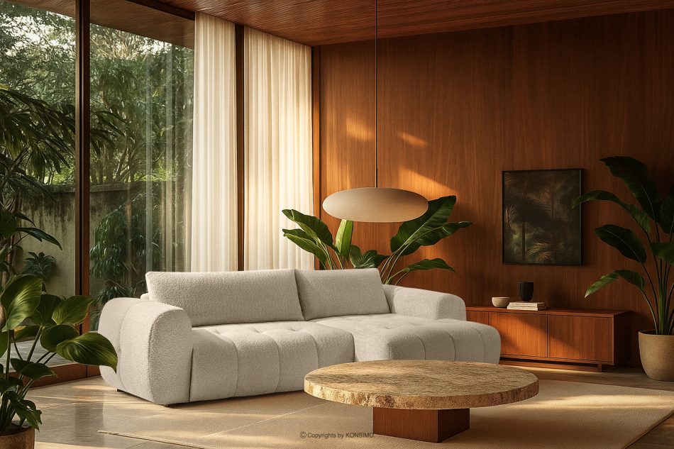 LIRA Ecksofa aus Bouclé-Stoff in Weiß, rechts weiß - Foto 22