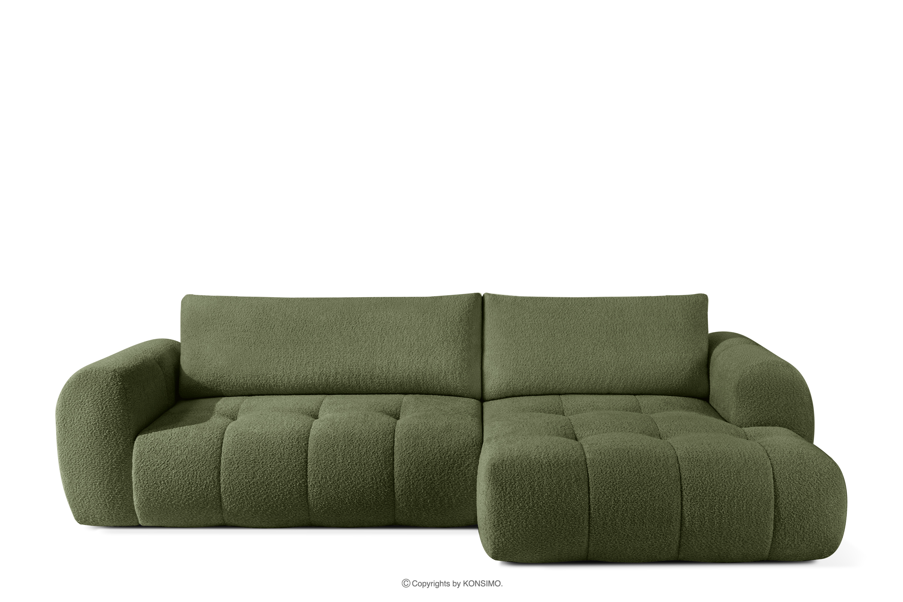 Ecksofa im Japandi-Stil aus Bouclé in Oliv, rechts