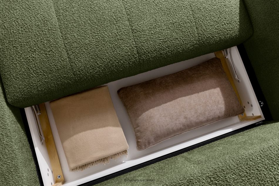 LIRA Ecksofa im Japandi-Stil aus Bouclé in Oliv, rechts oliv - Foto 16