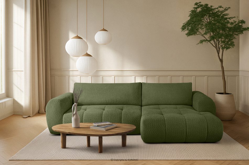 LIRA Ecksofa im Japandi-Stil aus Bouclé in Oliv, rechts oliv - Foto 21