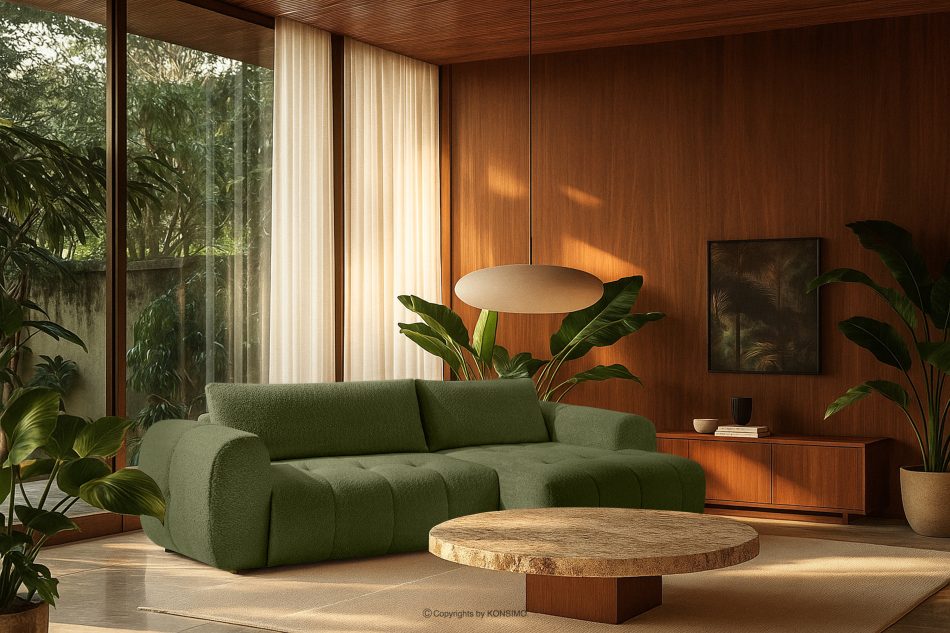 LIRA Ecksofa im Japandi-Stil aus Bouclé in Oliv, rechts oliv - Foto 22