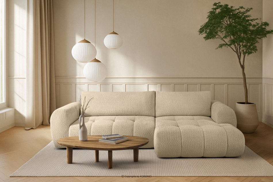 LIRA Ecksofa aus Bouclé-Stoff in Hellbeige, rechts hellbeige - Foto 21