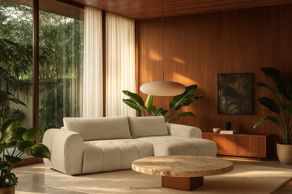 LIRA Ecksofa aus Bouclé-Stoff in Hellbeige, rechts hellbeige - Foto 22