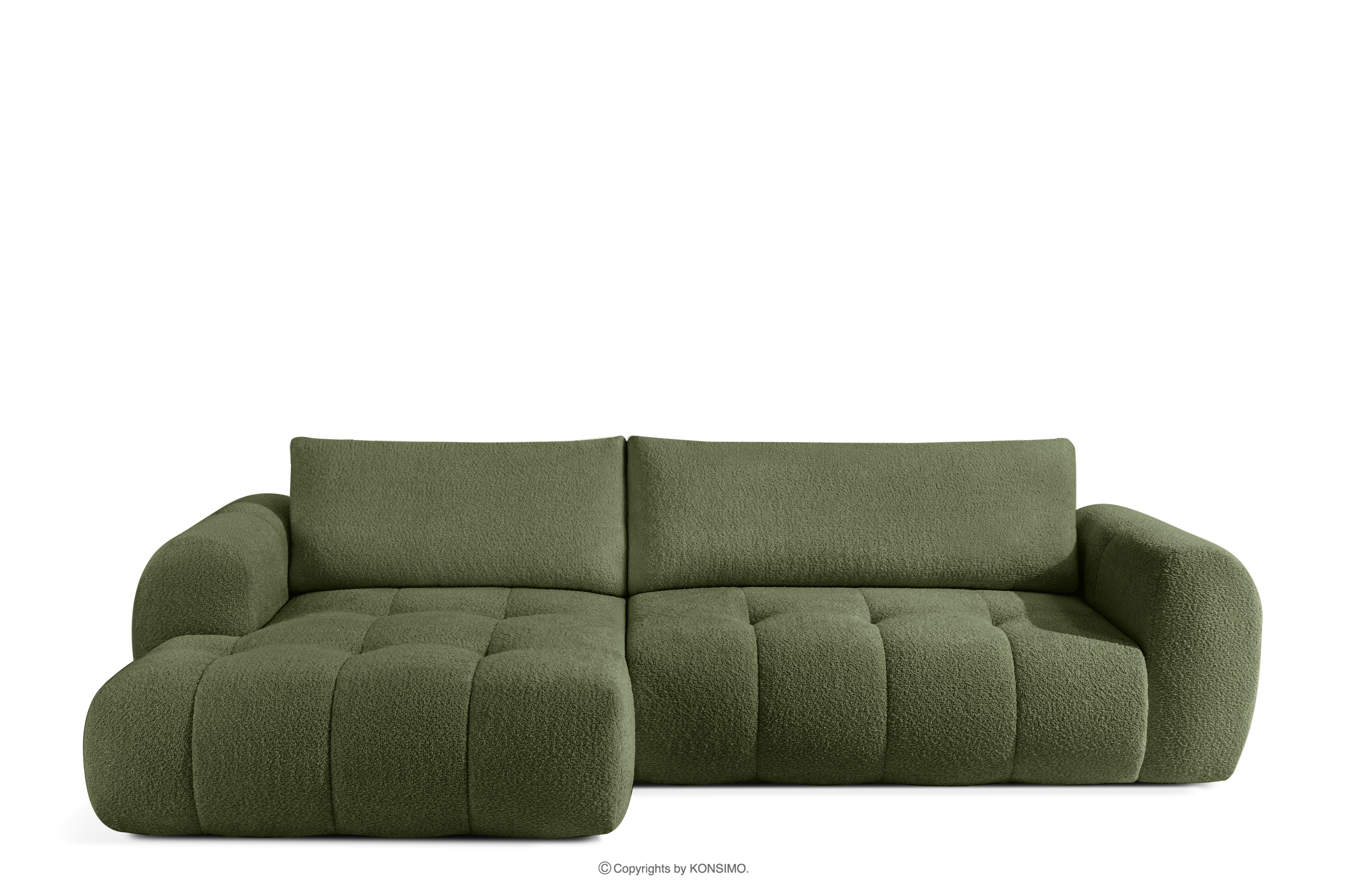 Ecksofa Boucle im Japandi-Stil olivgrün links LIRA