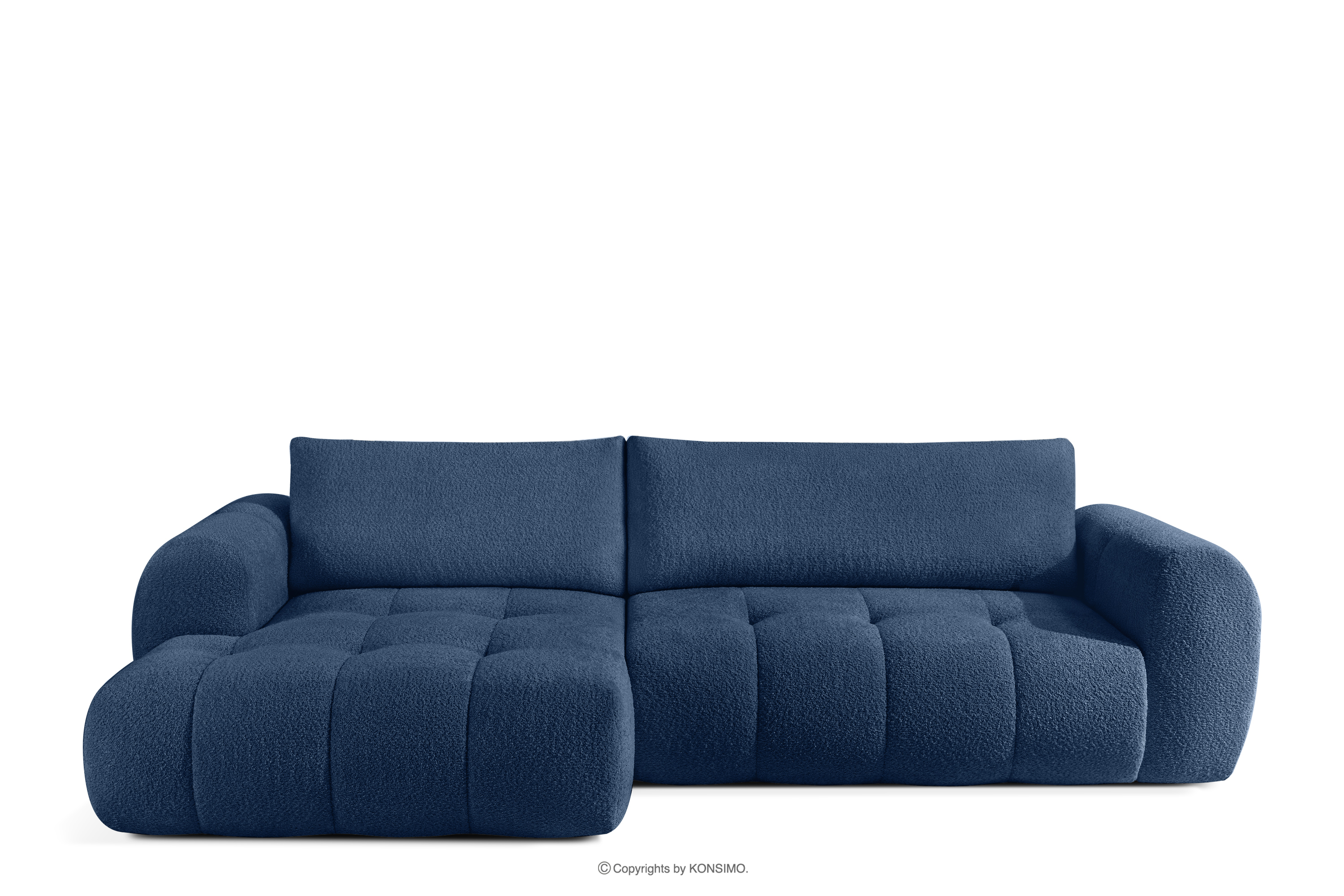 Ecksofa Boucle im Japandi-Stil marineblau links LIRA