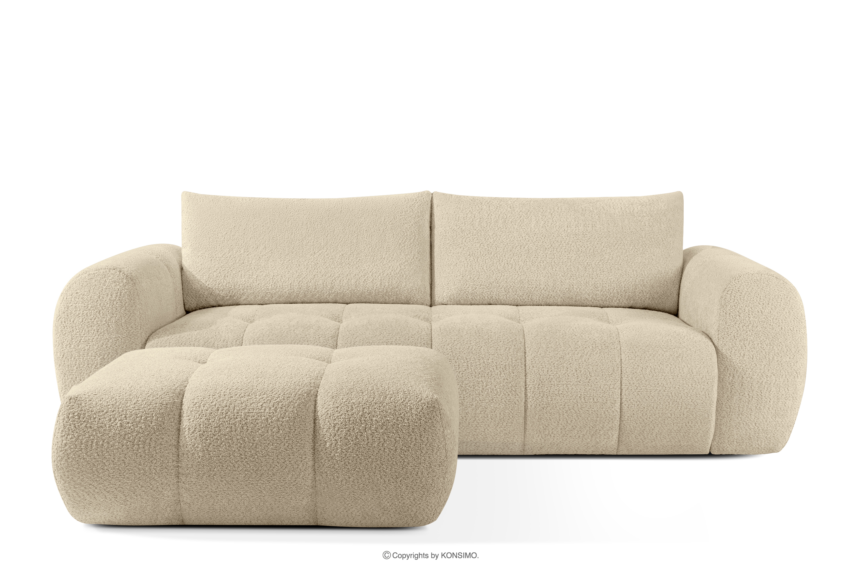 Sofa und Sitzhocker aus Bouclé-Stoff in Hellbeige LIRA
