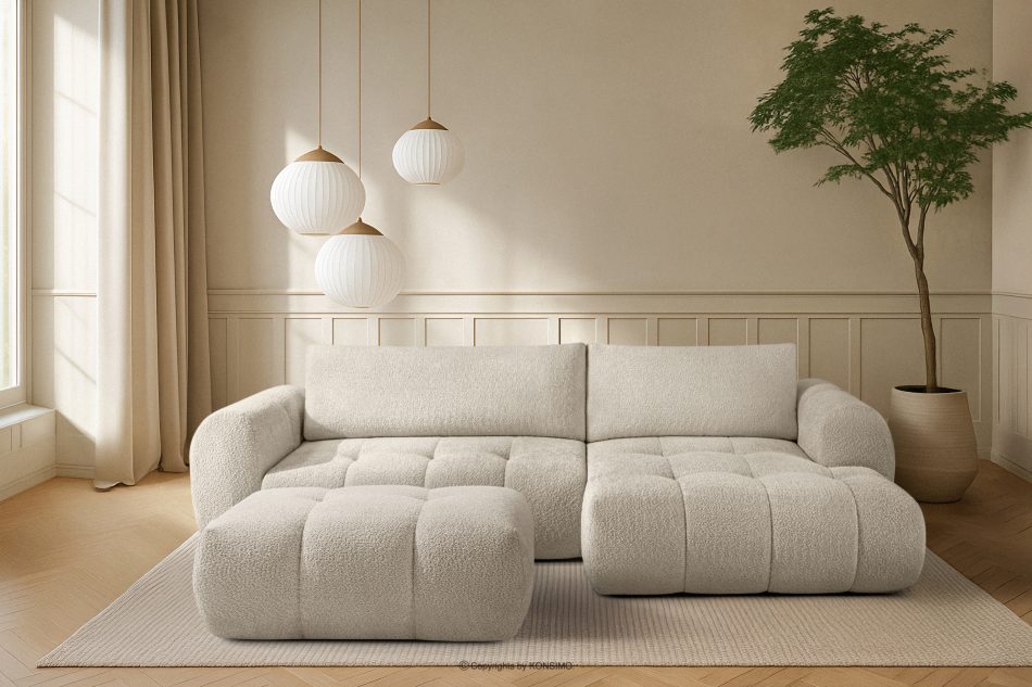 LIRA Narożnik prawy i puf w tkaninie boucle biały weiß - Foto 25