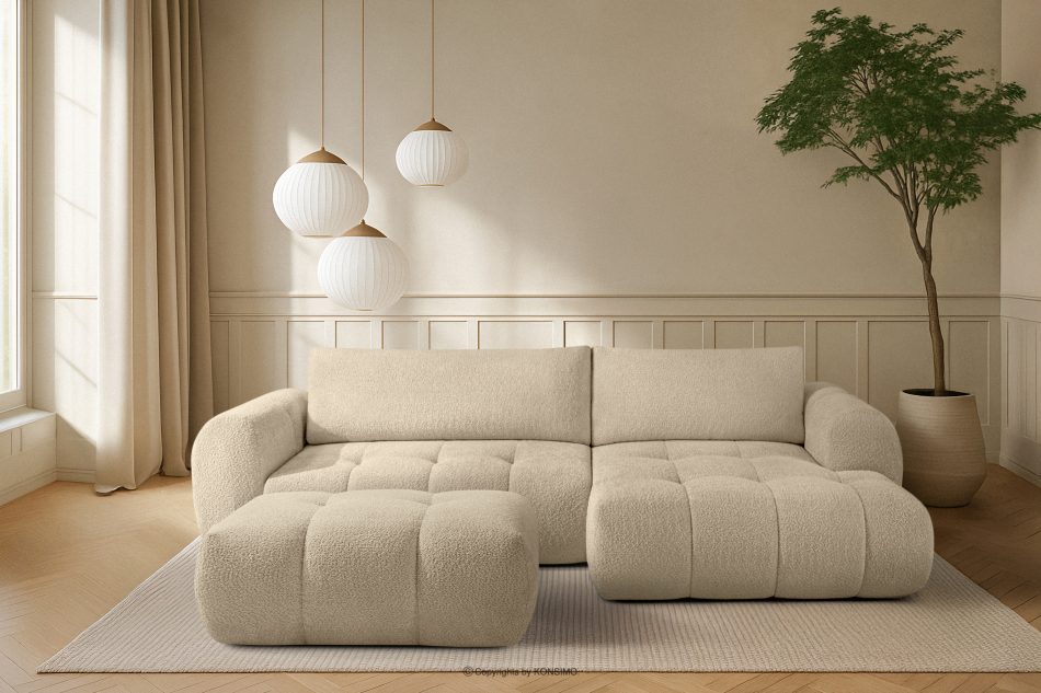 LIRA Narożnik prawy i puf w tkaninie boucle jasny beżowy hellbeige - Foto 25