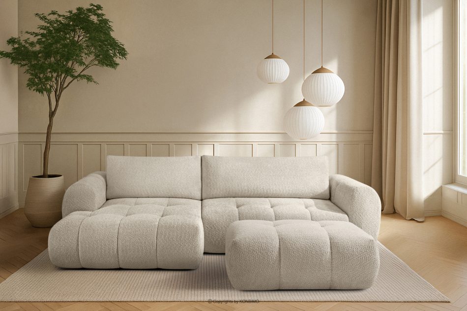 LIRA Narożnik lewy i puf w tkaninie boucle biały weiß - Foto 25