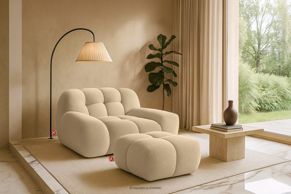 VENA Sessel und Sitzhocker im Japandi-Stil beige hellbeige - Foto 16