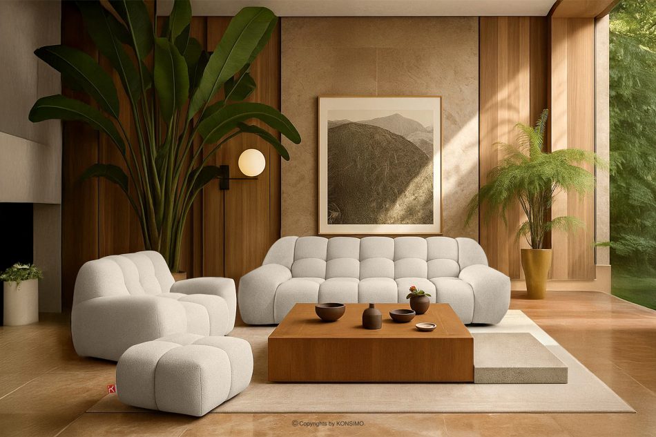 VENA Möbelset: Sofa Sessel und Sitzhocker im Japandi-Stil weiß weiß - Foto 17