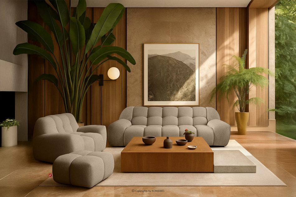 VENA Möbelset aus Sofa Sessel und Sitzhocker im Japandi-Stil beige beige - Foto 17