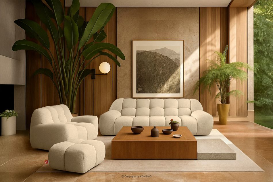 VENA Möbelset: Sofa Sessel und Sitzhocker im Japandi-Stil hellbeige hellbeige - Foto 17