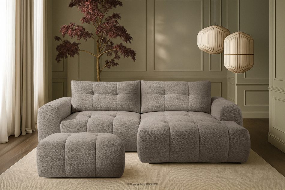 RAVIA Sitzhocker mit Steppung im Japandi-Stil Boucle grau grau - Foto 5