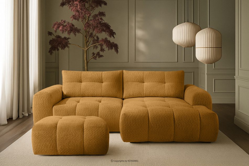 RAVIA Sitzhocker mit Steppung im Japandi-Stil Boucle honigfarben honigfarben - Foto 5