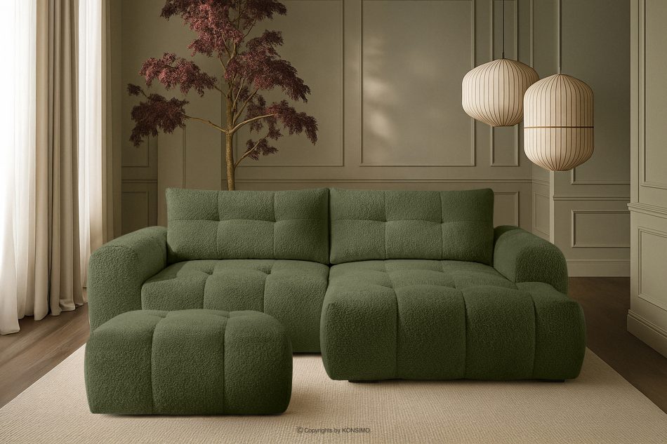 RAVIA Sitzhocker mit Steppung im Japandi-Stil Boucle oliv olivgrün - Foto 5