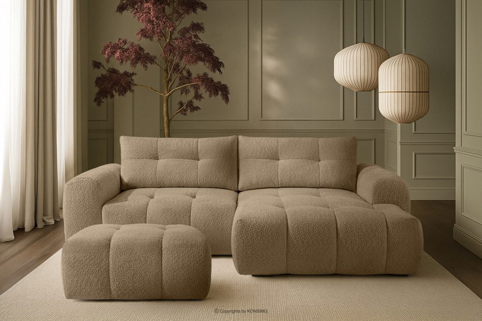 RAVIA Sitzhocker mit Steppung im Japandi-Stil Boucle beige beige - Foto 5