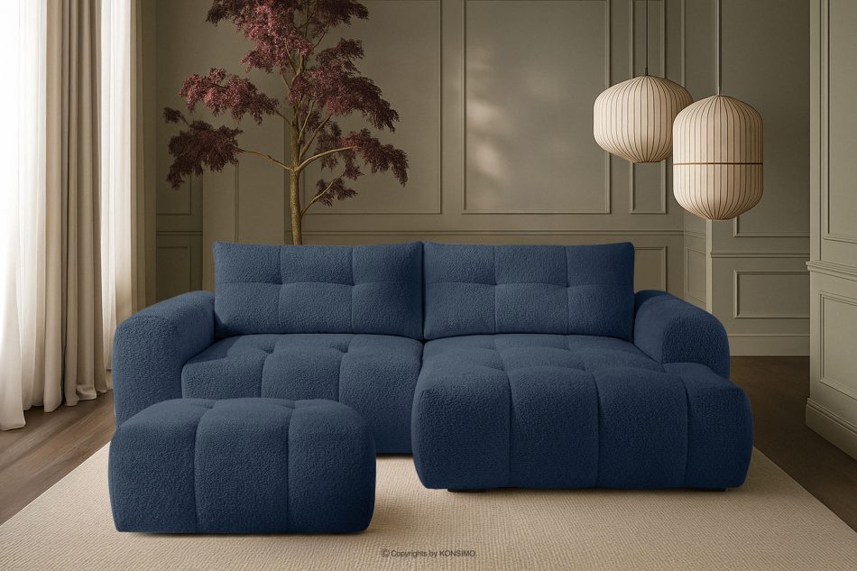 RAVIA Sitzhocker mit Steppung im Japandi-Stil Boucle marineblau dunkelblau - Foto 5