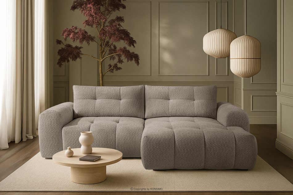 RAVIA Ecksofa mit Steppung im Japandi-Boucle-Stil rechts grau grau - Foto 19