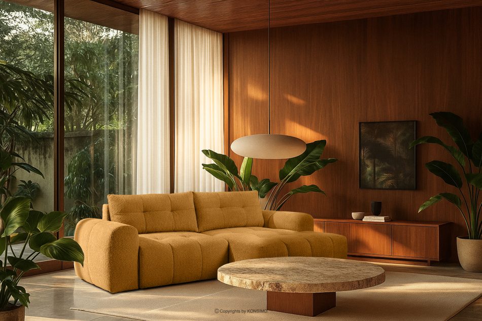 RAVIA Ecksofa mit Steppung im Japandi-Boucle-Stil rechts honigfarben honigfarben - Foto 18