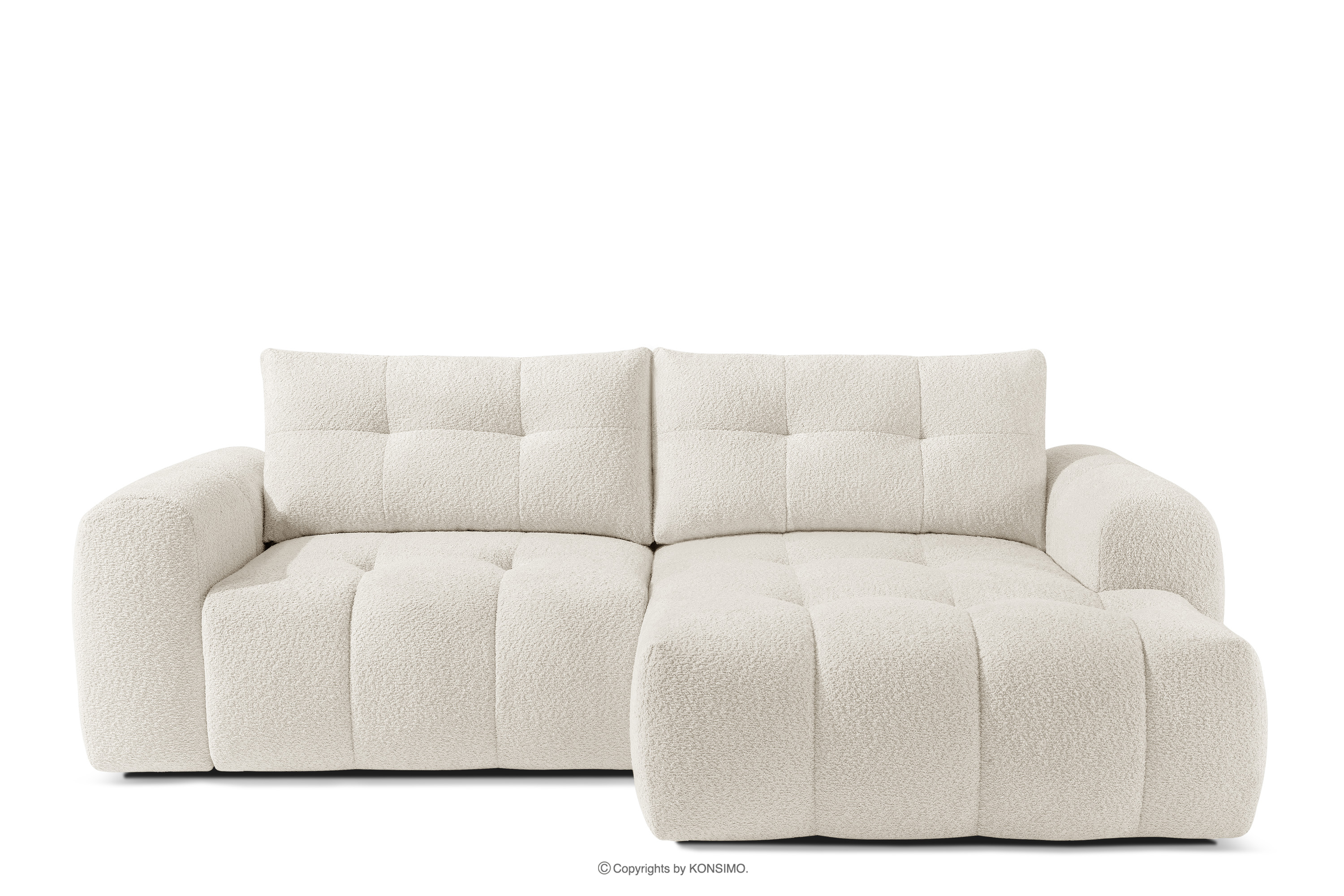 Ecksofa mit Steppung im Japandi-Boucle-Stil rechts weiß