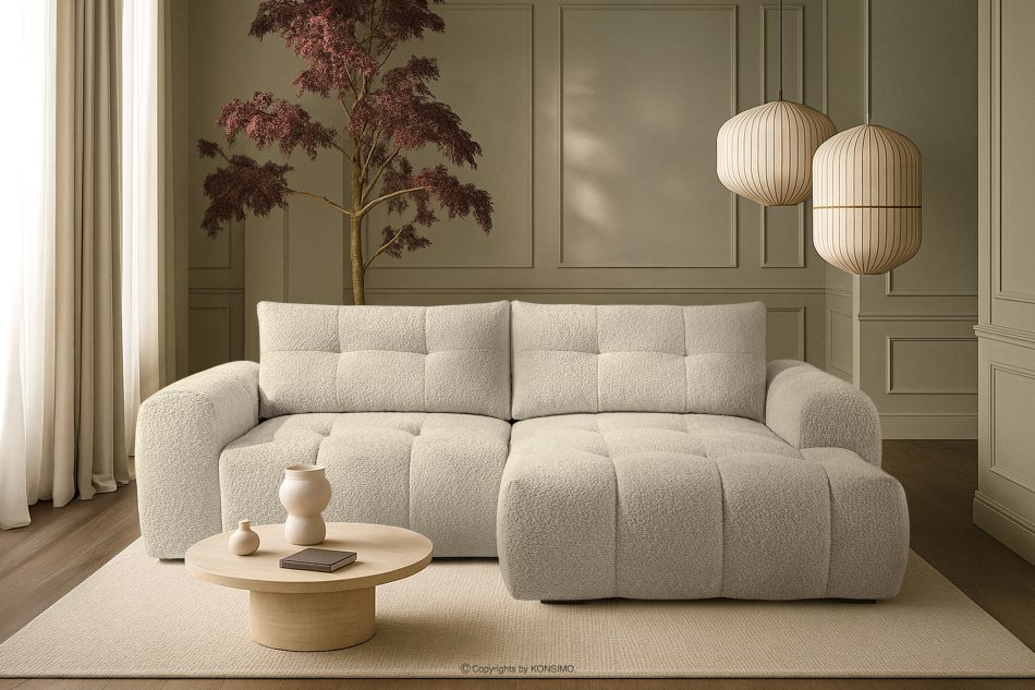 RAVIA Ecksofa mit Steppung im Japandi-Boucle-Stil rechts weiß weiß - Foto 19