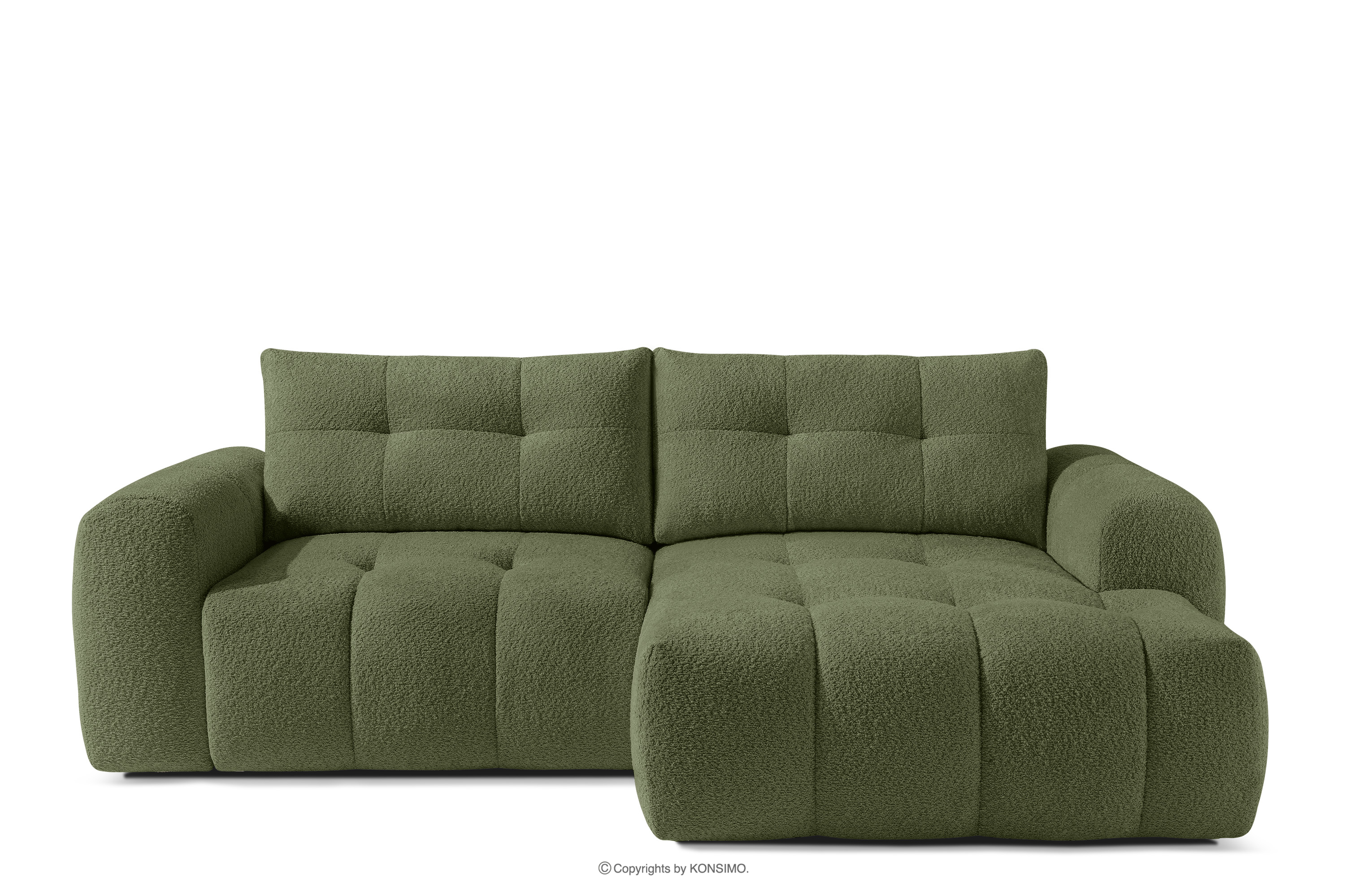 Ecksofa mit Steppung im Japandi-Boucle-Stil rechts olivgrün