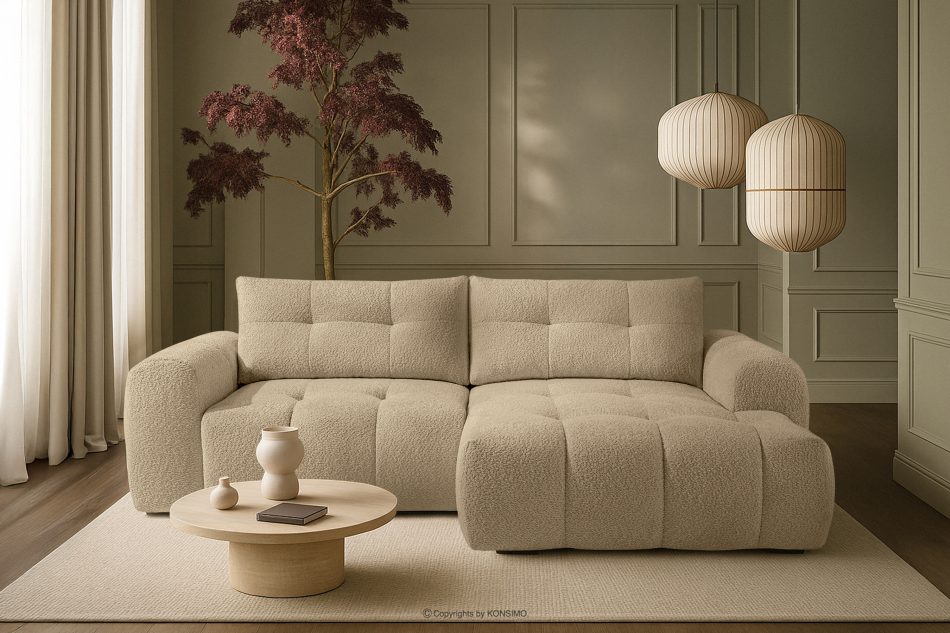 RAVIA Ecksofa mit Steppung im Japandi-Boucle-Stil rechts hellbeige hellbeige - Foto 19