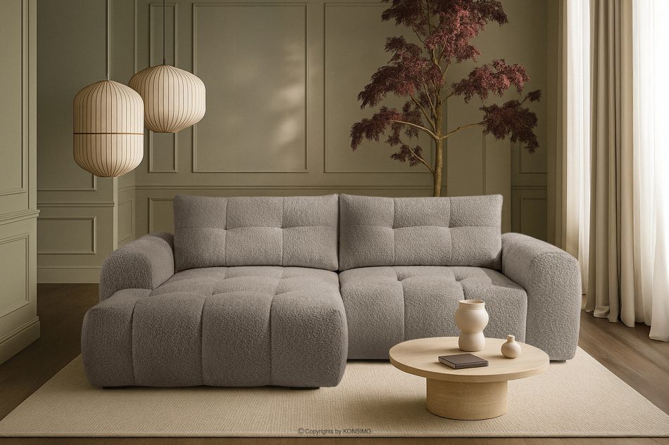 RAVIA Ecksofa mit Steppung im Japandi-Stil Boucle links grau grau - Foto 19
