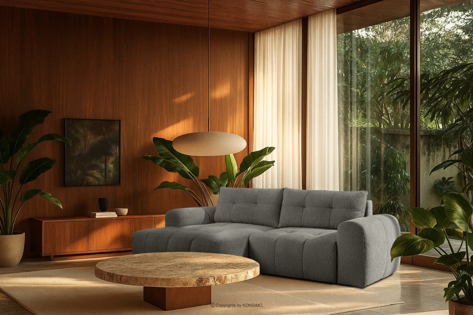 RAVIA Ecksofa mit Steppung im Japandi-Stil Boucle links dunkelgrau dunkelgrau - Foto 20