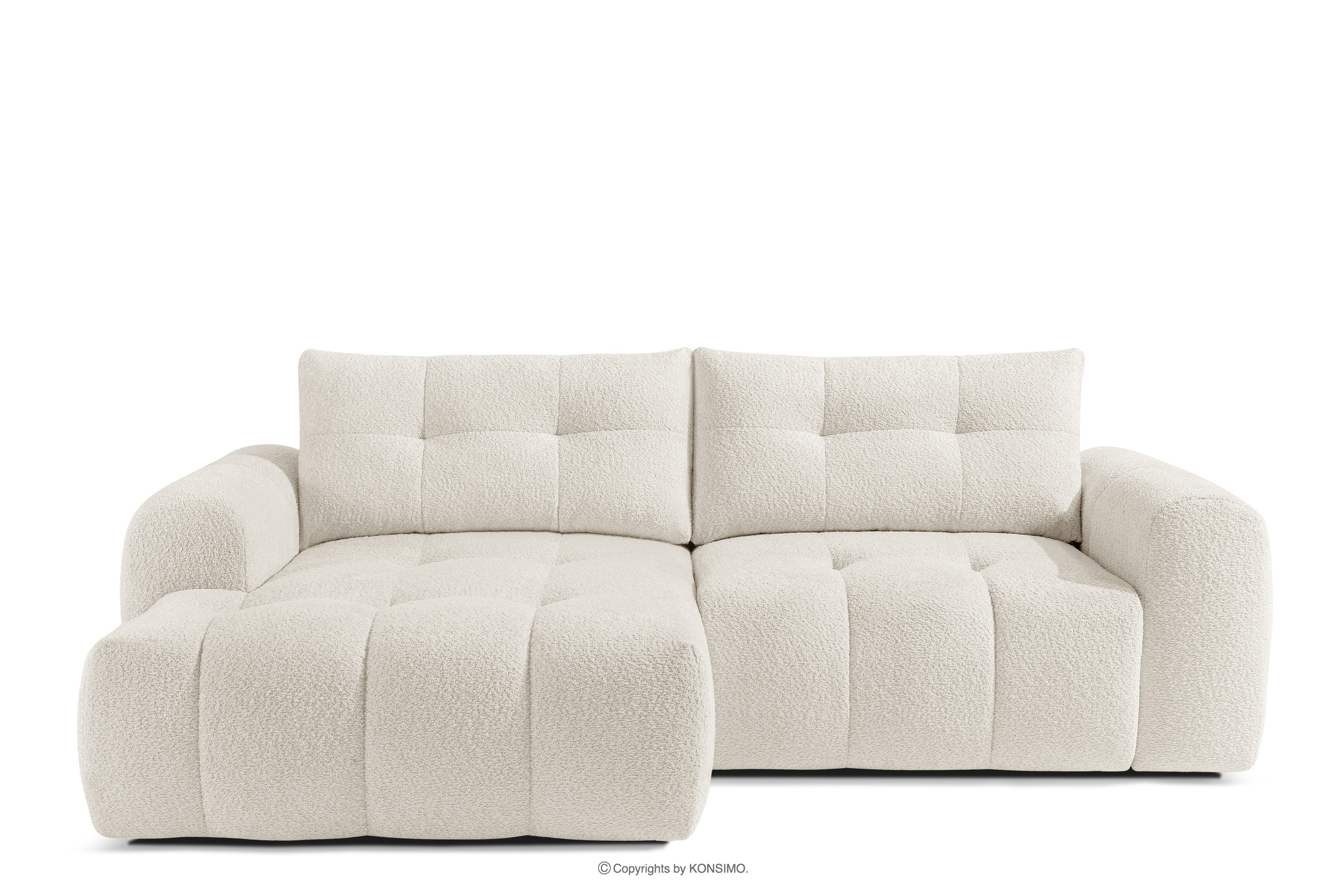 Ecksofa mit Steppung im Japandi-Boucle-Stil links weiß