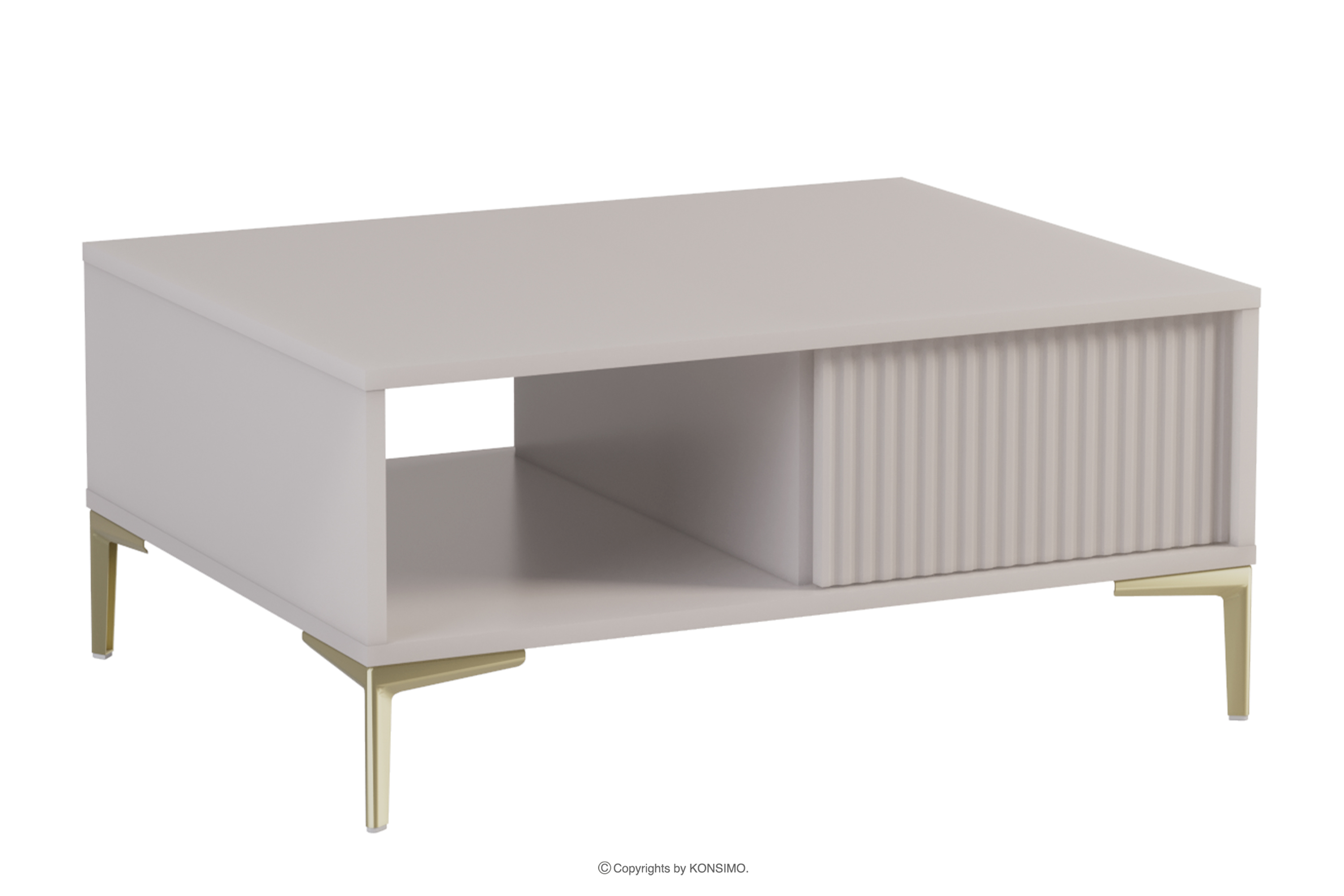 Moderner cremefarbener Couchtisch mit Lamellen