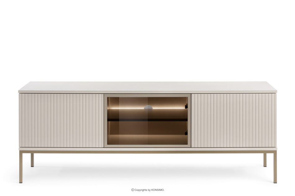 FONTE Cremefarbene Kommode mit Lamellen auf hohen Beinen cremig - Foto 0