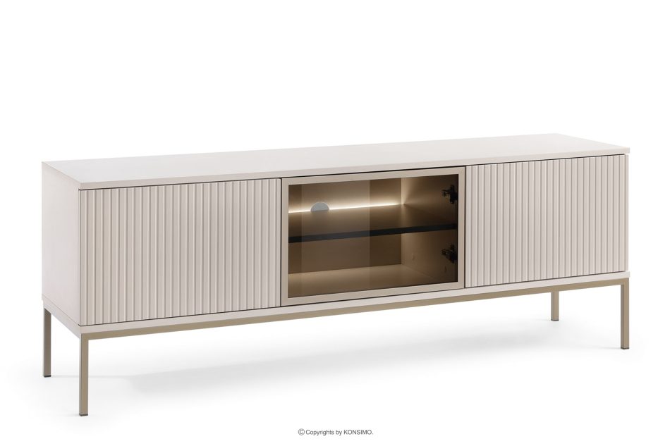 FONTE Cremefarbene Kommode mit Lamellen auf hohen Beinen cremig - Foto 2