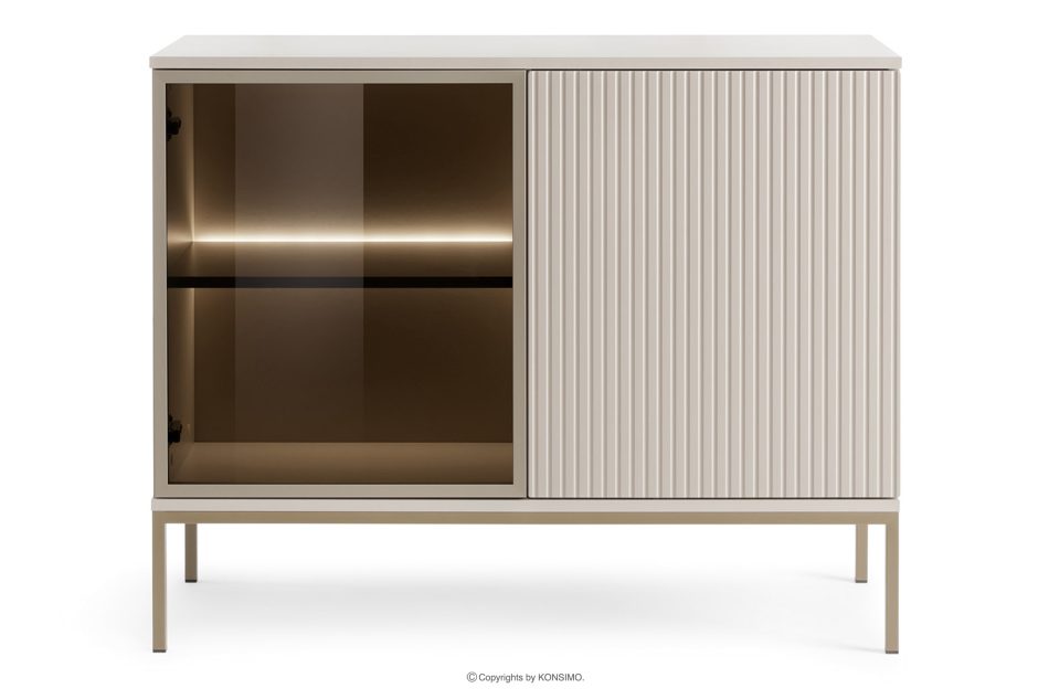 FONTE Cremefarbene Kommode mit Glastüren und Lamellen cremig - Foto 0